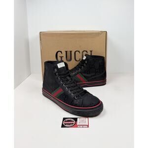Size 13US - Gucci Tennis 1977 Black Canvas High Top Sneakers🖤 TRIED ON!